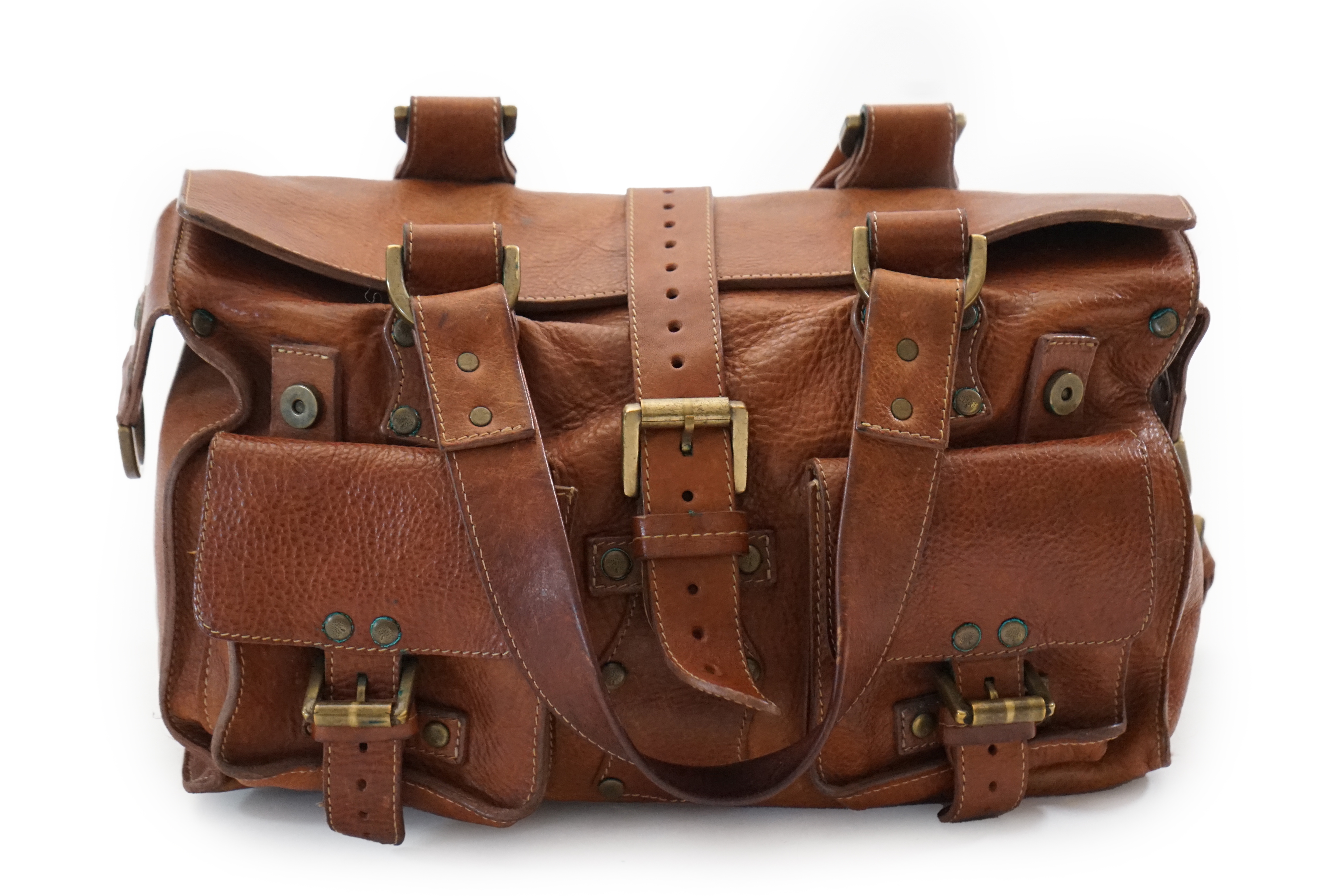 A Mulberry Roxanne cognac brown leather handbag, width 34cm, depth 14cm, height 18cm